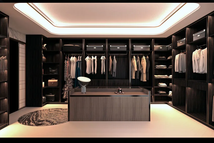 Bedroom Walk In Closet Island Installation for Folding and Storage